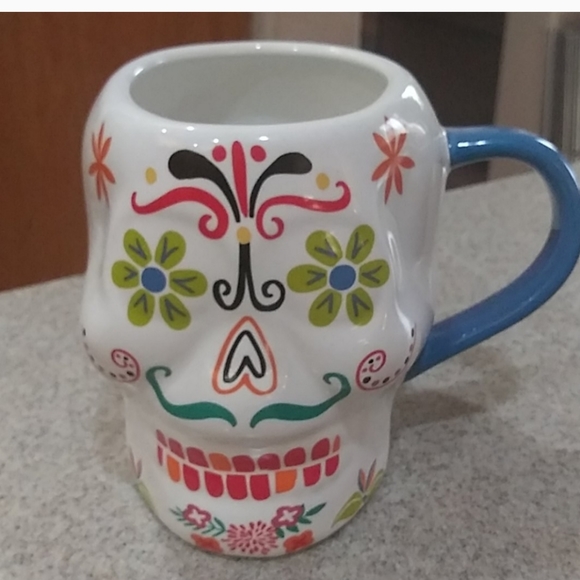 Sugar Skull Shaped Mug Dia De Los Muertos Cup- Day Of The Dead - Picture 1 of 5